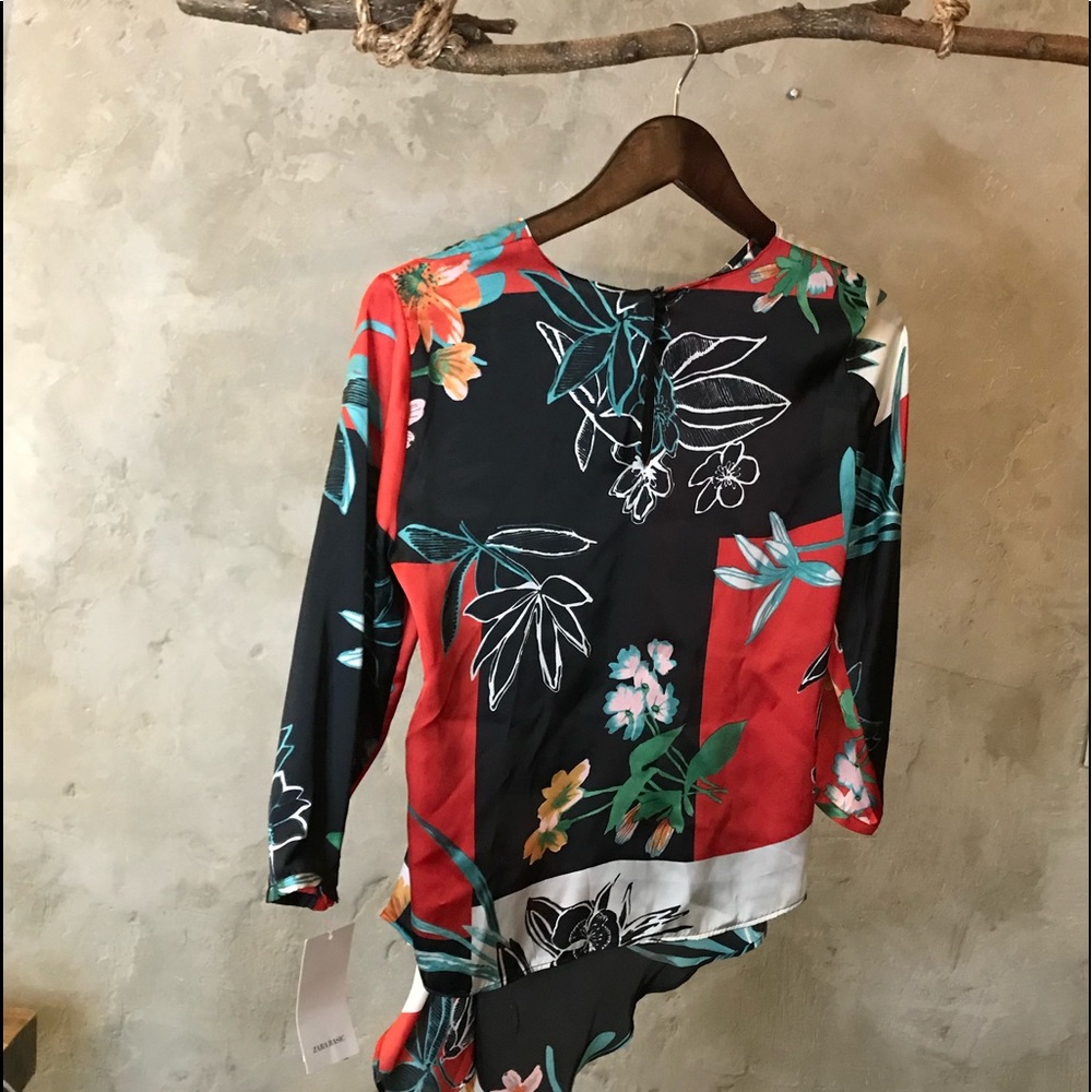 ZARA PRINT BLOUSE WITH PLEATS - Picture 3 of 7